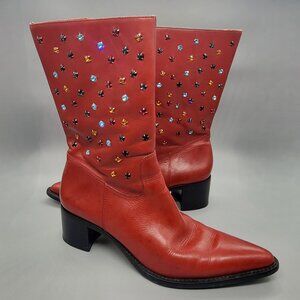 Bronx Red Leather Crystal Embellished Western Boots
